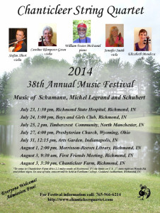 The flyer for the 2014 summer concert series put on by the Chanticleer String Quartet